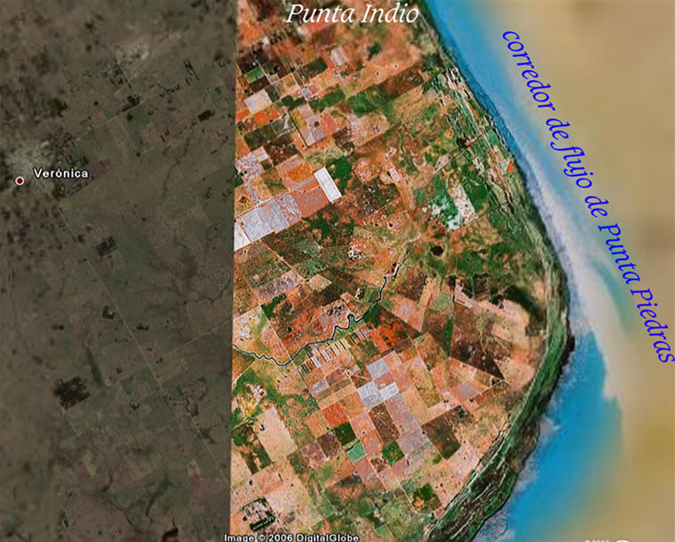 estrecho y muy fuerte corredor de flujos en Punta Indio